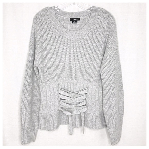 Trouve Sweaters - Trouve Gray Lace Up Sweater Size Medium